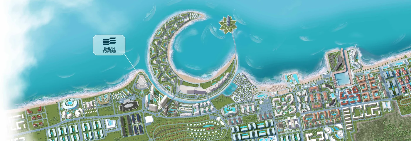 Место Sabah Towers на рекламной карте курорта (значок слева от полумесяца)